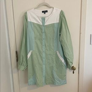 Pomander Place Green and White Button-Down Dress